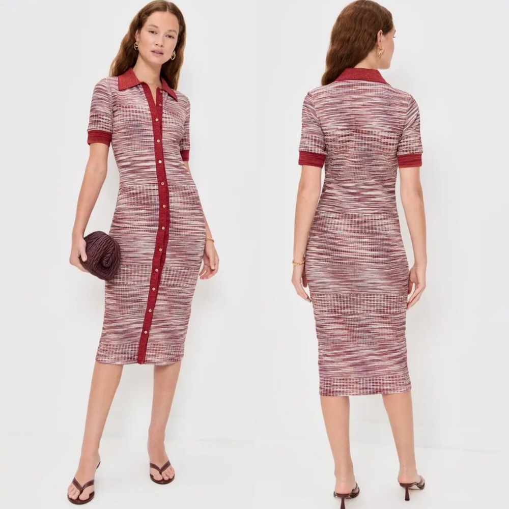 Ramy Brook Elite Button Front Midi Dress Knit Womens‎ Size XL NEW Amber Spaced - Picture 2 of 16